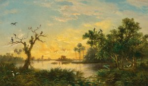 Laguna Al Atardecer by Esteban Chartrand Oil Painting