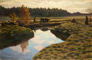 Autumn Ploughing in the Marshland by Ester Almqvist Oil Painting