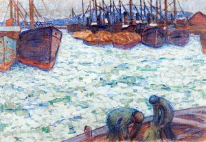 Gothenburg Harbour with Boats in the Ice by Ester Almqvist Oil Painting