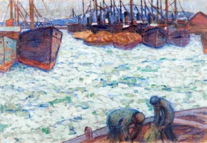 Gothenburg Harbour with Boats in the Ice Oil painting by Ester Almqvist