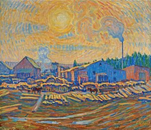 The Sawmill, December sun by Ester Almqvist Oil Painting