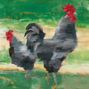 Black Rooster & Hen I by Ethan Harper Oil Painting
