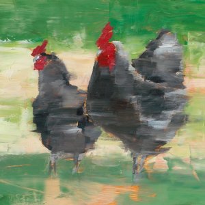 Black Rooster & Hen II by Ethan Harper Oil Painting