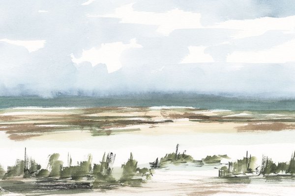 Coastal Wetlands Watercolor II by Ethan Harper - Hand-Painted Oil Painting Reproduction