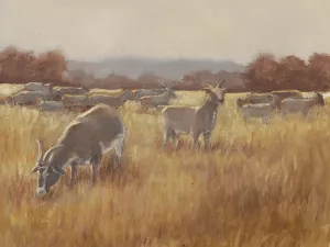 Grazing Goats II Oil Painting by Ethan Harper - Contemporary