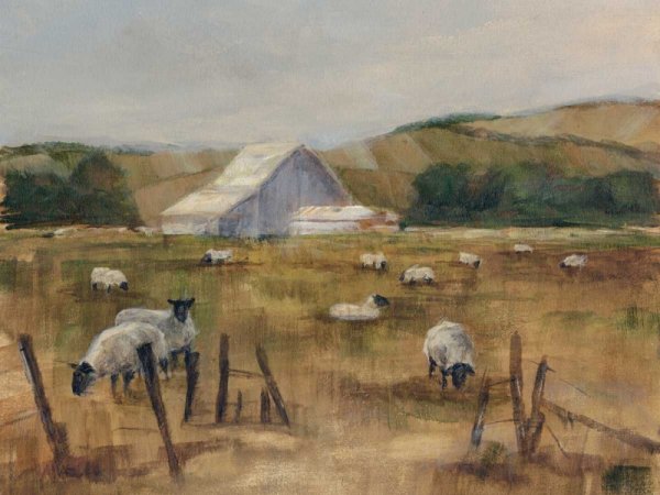 Main Product Photo of Grazing Sheep I Painting by Ethan Harper