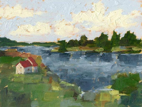 Main Product Photo of Lakeside Cottages I Painting by Ethan Harper