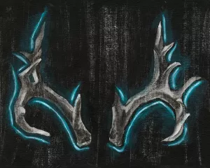 Neon Antlers II Oil Painting by Ethan Harper - Contemporary