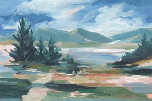 Pastel Lake View I by Ethan Harper Oil Painting