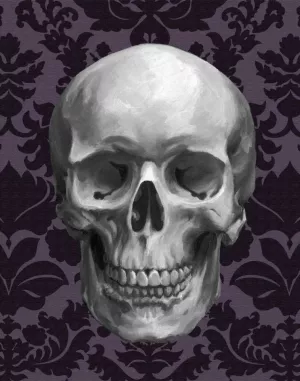 Skull on Damask Oil Painting by Ethan Harper - Contemporary