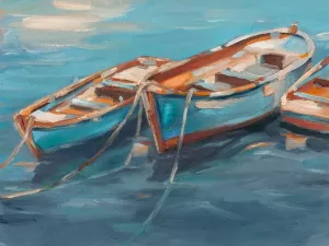 Tethered Row Boats I by Ethan Harper Oil Painting