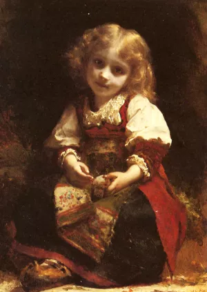 A Little Girl Holding A Bird painting by Etienne Adolphe Piot