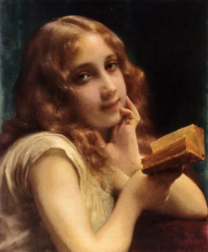 A Little Girl Reading by Etienne Adolphe Piot Oil Painting