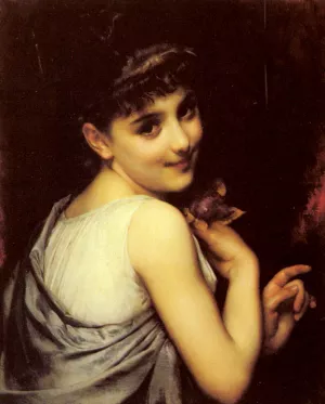 A Young Beauty Holding A Red Rose by Etienne Adolphe Piot - Oil Painting Reproduction