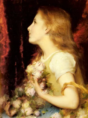 A Young Girl with a Basket of Flowers by Etienne Adolphe Piot - Oil Painting Reproduction