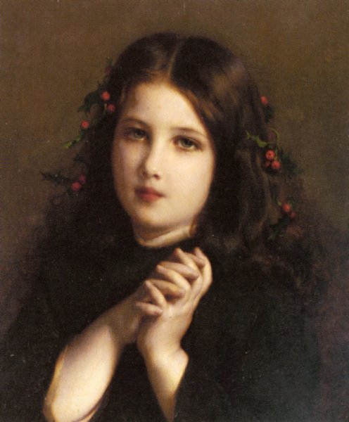 Main Product Photo of A Young Girl with Holly Berries in Her Hair Painting by Etienne Adolphe Piot