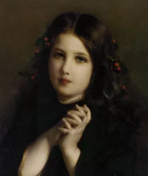 A Young Girl with Holly Berries painting by Etienne Adolphe Piot