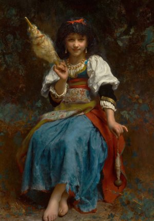 The Fair Spinner by Etienne Adolphe Piot Oil Painting
