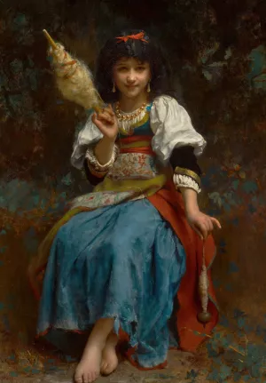The Fair Spinner by Etienne Adolphe Piot Oil Painting