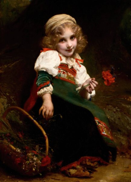Main Product Photo of The Little Flower Gatherer Painting by Etienne Adolphe Piot