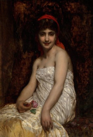 The pink rose by Etienne Adolphe Piot Oil Painting