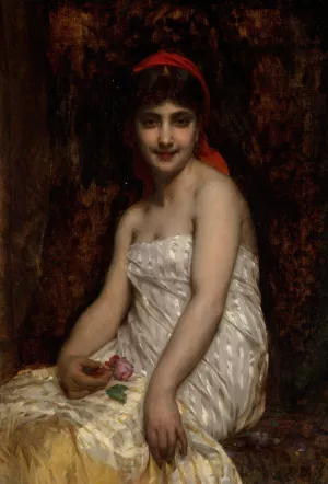 The pink rose by Etienne Adolphe Piot Oil Painting