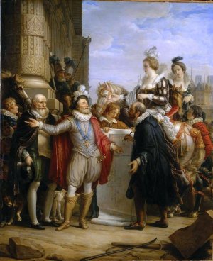 Henri IV Visiting the Construction Site of the Louvre by Etienne-Barthelemy Garnier Oil Painting
