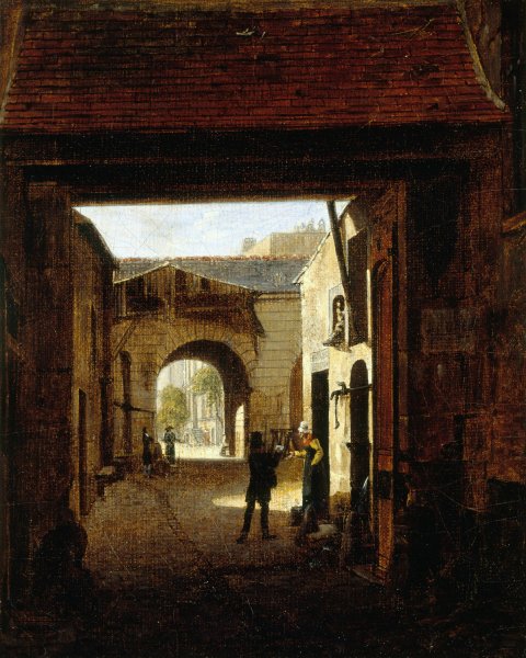 Cour d'une maison de roulage, rue Saint-Denis, dite cour Sainte-Catherine by Etienne Bouhot - Hand-Painted Oil Painting Reproduction