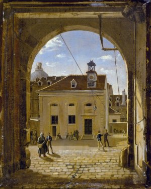La cour du college Sainte-Barbe, rue de Reims by Etienne Bouhot Oil Painting