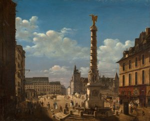 La place et la fontaine du Chatelet Oil painting by Etienne Bouhot
