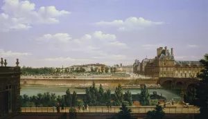 Le Jardin et le palais des Tuileries, vus du quai d'Orsay Oil painting by Etienne Bouhot