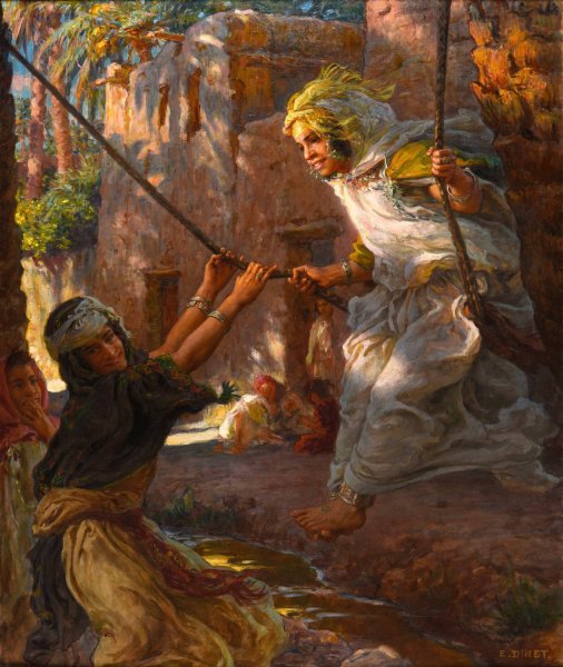 La Balancoire by Etienne Dinet - Hand-Painted Oil Painting Reproduction