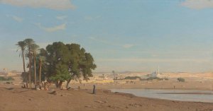 Figures by an oasis by Etienne Duval Oil Painting