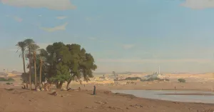 Figures by an oasis by Etienne Duval Oil Painting