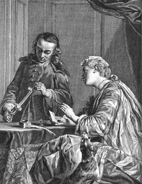 Woman Waxing a Letter by Etienne Fessard - Hand-Painted Oil Painting Reproduction