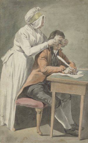 Meisje bedekt de ogen van een jongeling by Etienne Jeaurat Oil Painting