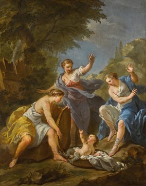 The Daughters Of Cecrops Discovering Erichthonius by Etienne Jeaurat Oil Painting
