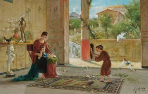 A Surprise Visitor by Ettore Forti Oil Painting