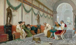 Interior of Roman Building with Figures by Ettore Forti Oil Painting