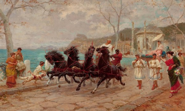 Parade Scene, Rome by Ettore Forti - Hand-Painted Oil Painting Reproduction