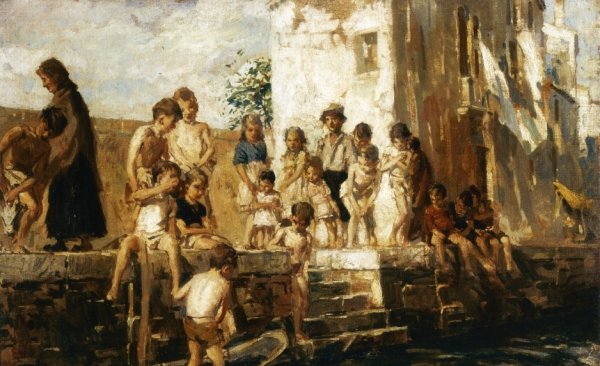 Main Product Photo of Afternoon Along the Canal Painting by Ettore Tito