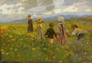 Children by Ettore Tito Oil Painting