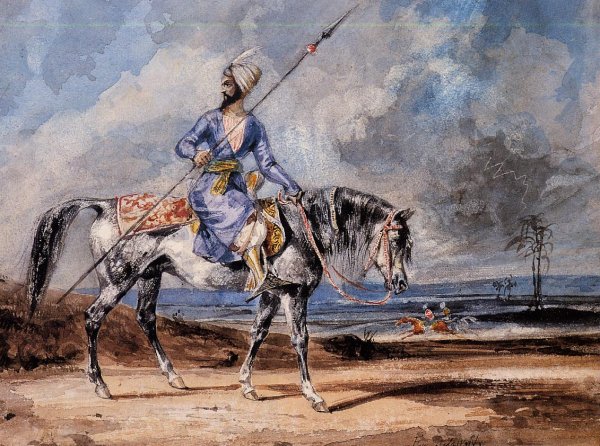 Main Product Photo of A Turkish Man on a Grey Horse Painting by Eugene Delacroix