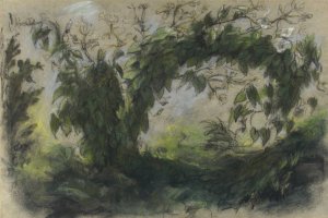 Arch of Morning Glories, Study for 'A Basket of Flowers' by Eugene Delacroix Oil Painting