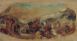 Attila suivi de ses hordes barbares foule aux pieds l'Italie et les Arts by Eugene Delacroix Oil Painting