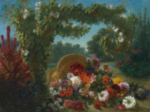 Basket of Flowers by Eugene Delacroix Oil Painting
