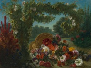 Basket of Flowers by Eugene Delacroix Oil Painting