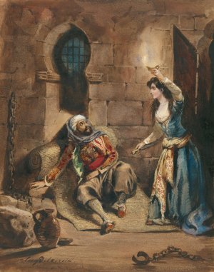 Episode from 'The Corsair' by Lord Byron by Eugene Delacroix Oil Painting