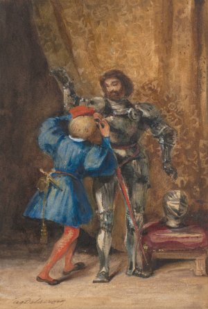 Goetz von Berlichingen Being Dressed in Armor by His Page George by Eugene Delacroix Oil Painting
