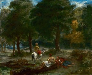 Greek Cavalry Men Resting in Forest by Eugene Delacroix Oil Painting